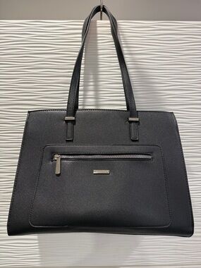 Structured Black Tote Bag with Front Zip Pocket